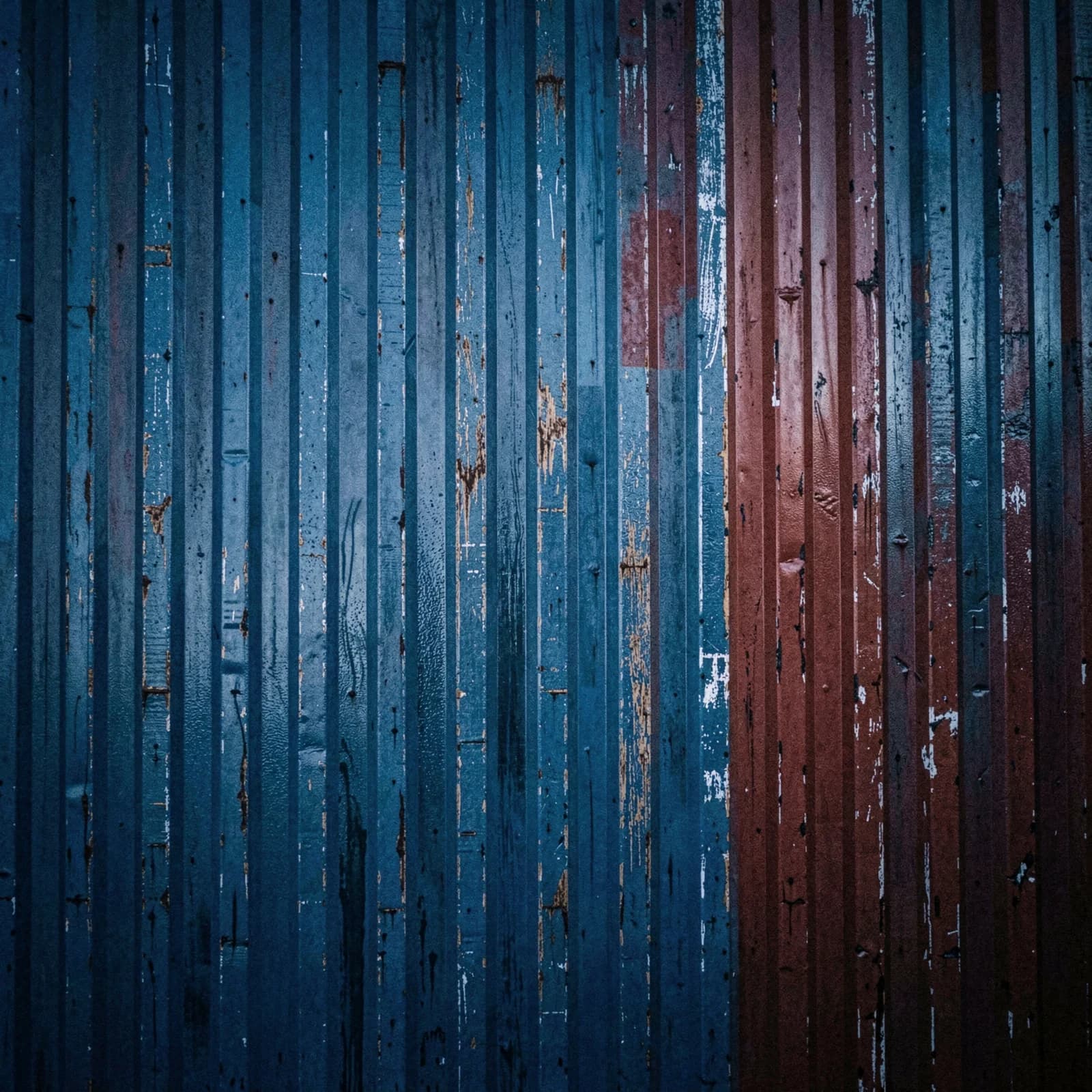 Verweerde verf op stalen golfplaat van een zeecontainer