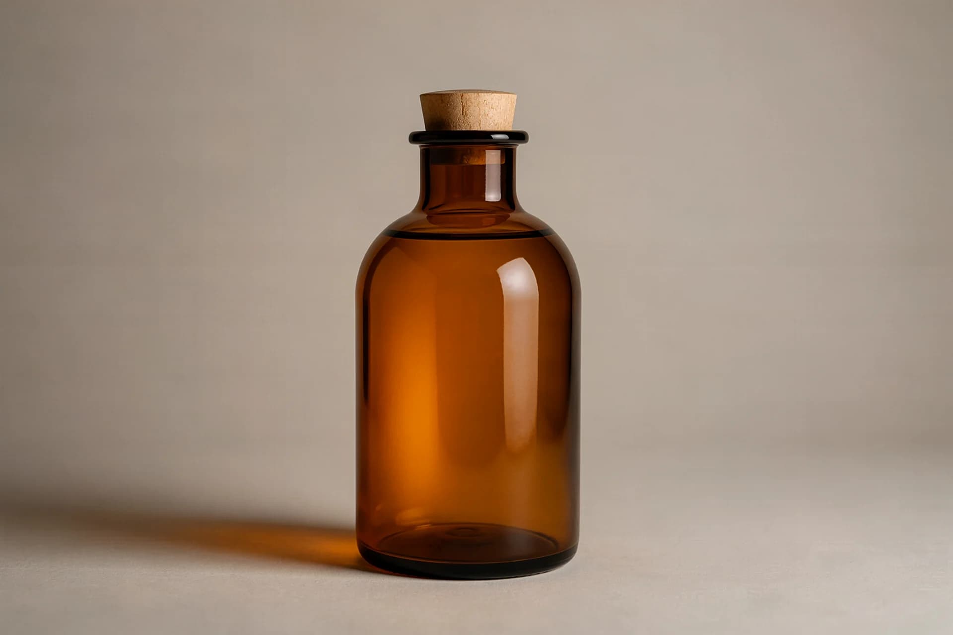 Amberkleurige glazen fles met geslepen stop
