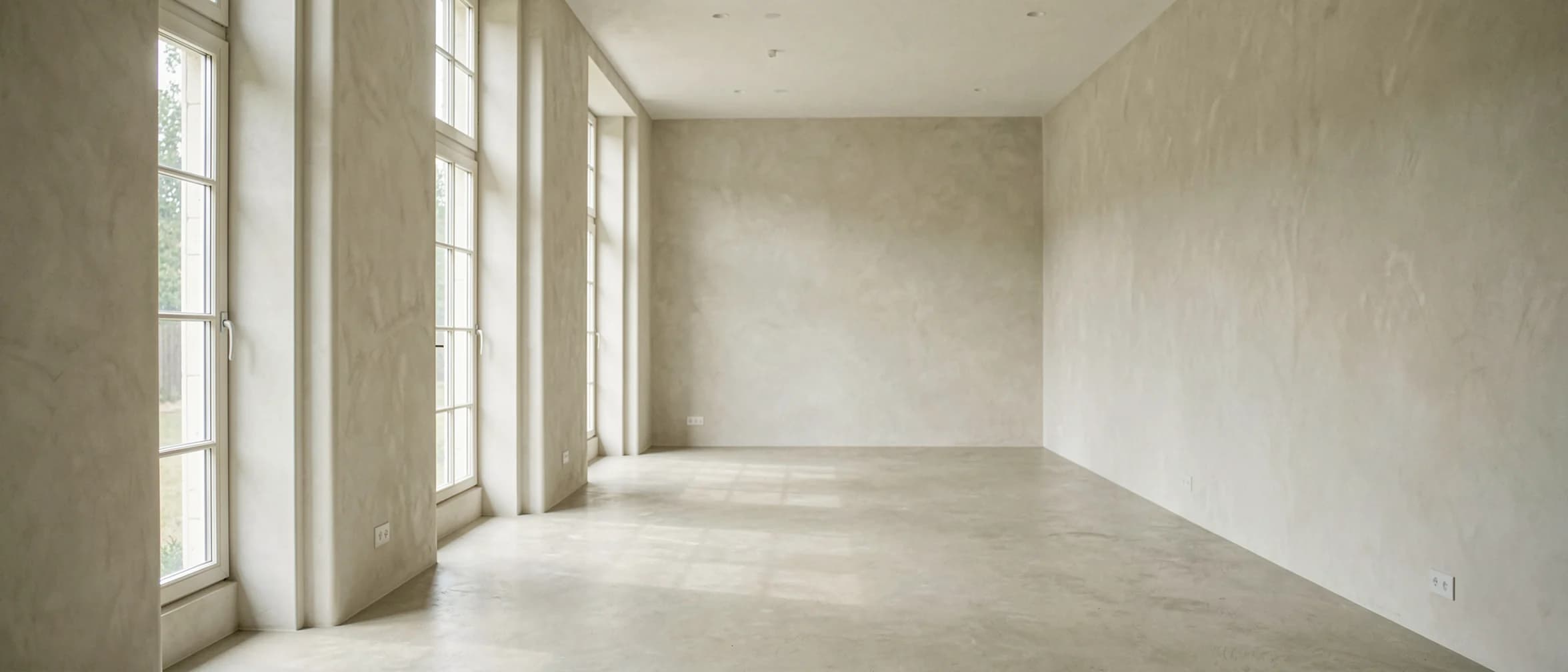 Lange rustige ruimte met hoge raampartij langs de wand