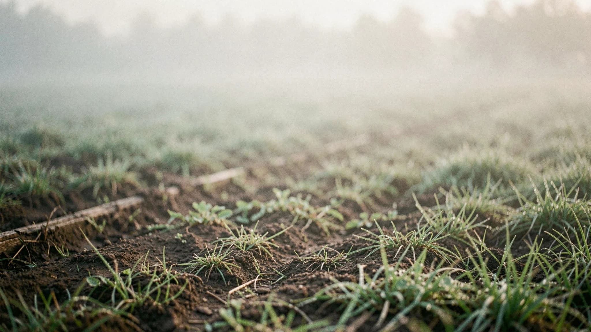 Onscherp mistig veld in zachtgroene tinten