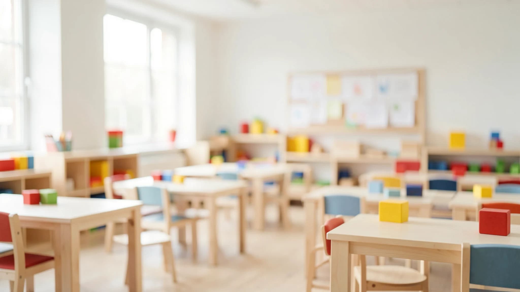 Onscherp lokaal in zachte berkentinten en primaire kleuren