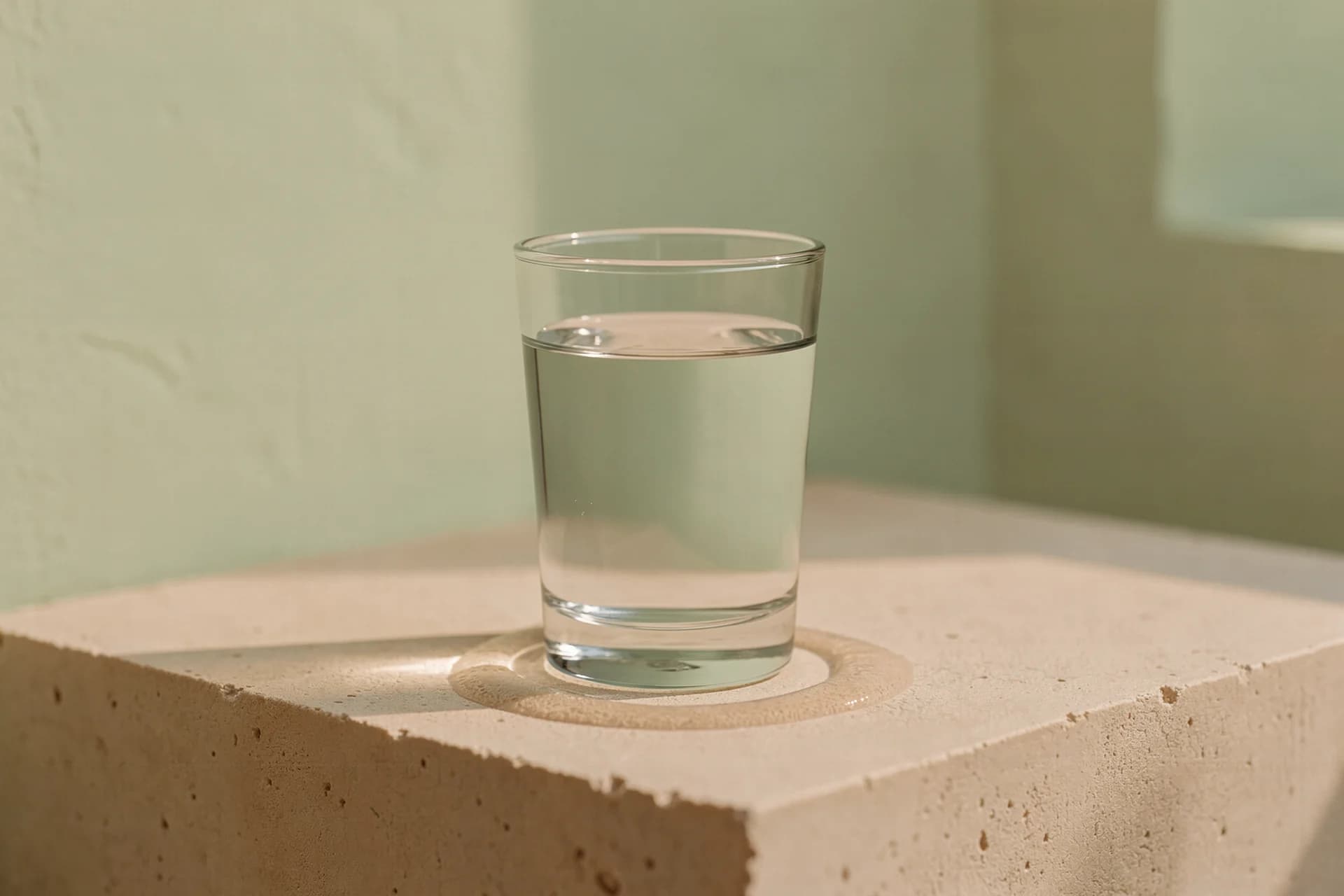 Glas water op een lichte stenen rand